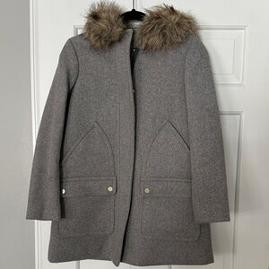 J. Crew Gray Pea Coat with Fur Trim